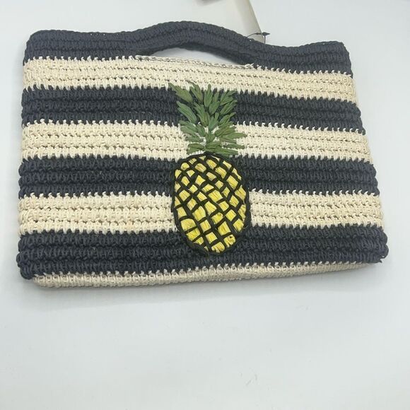 TALBOTS Hand Crocheted Paper Straw Stripes and Pineapple Clutch Handbag-NWT - Picture 1 of 6